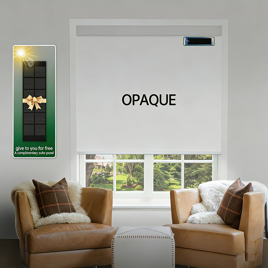 Remote-Controlled Solar-Powered Electric Shades That Provide Complete Darkness, Ideal for Bedrooms, Living Areas, And Home Offices, And Are