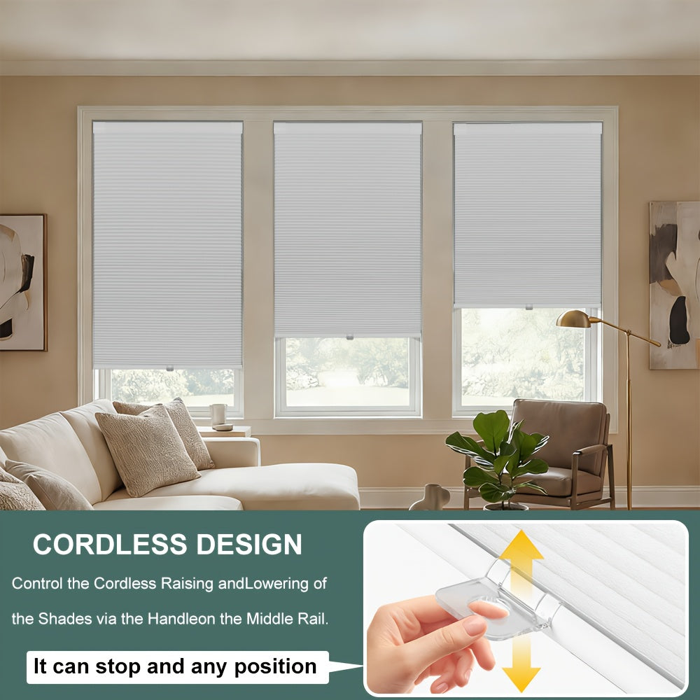 1pc Cordless No Drill Blinds Suitable for, Cordless Pull Down Honeycomb Shades with Thermal, UV Protection & Noise Reduction, -Free Hexagon Pleated Cellular Window Curtains for Bedrooms, Living Rooms, Offices, Easy Install