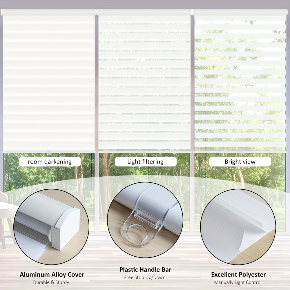 Wireless Zebra Roller Shades for Windows - Dual-Layer Sheer Blinds for Light Management, Featuring a Valance for Day And Night Privacy with Light-Filtering Fabric