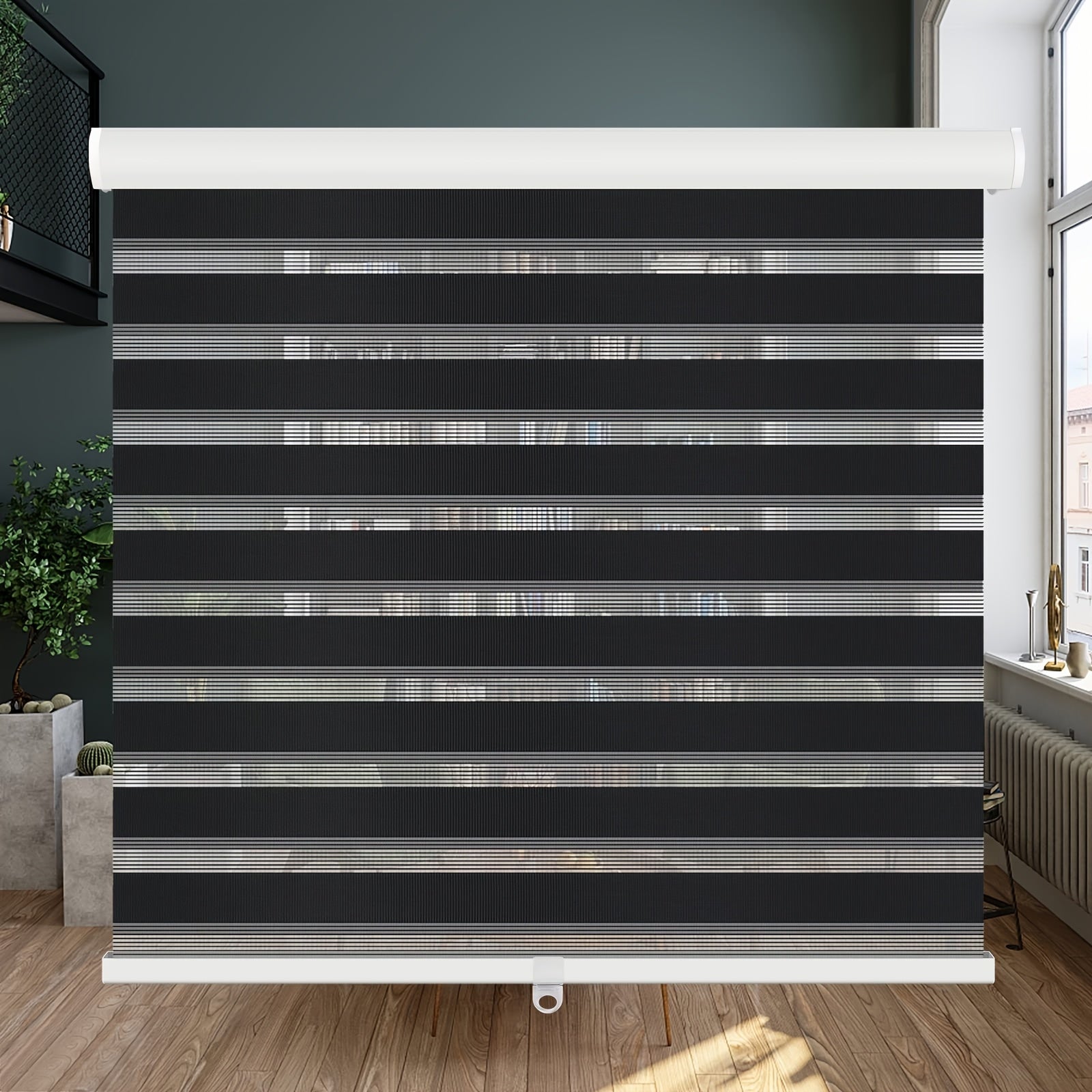 Wireless Zebra Roller Shades for Windows - Dual-Layer Sheer Blinds for Light Management, Featuring a Valance for Day And Night Privacy with Light-Filtering Fabric