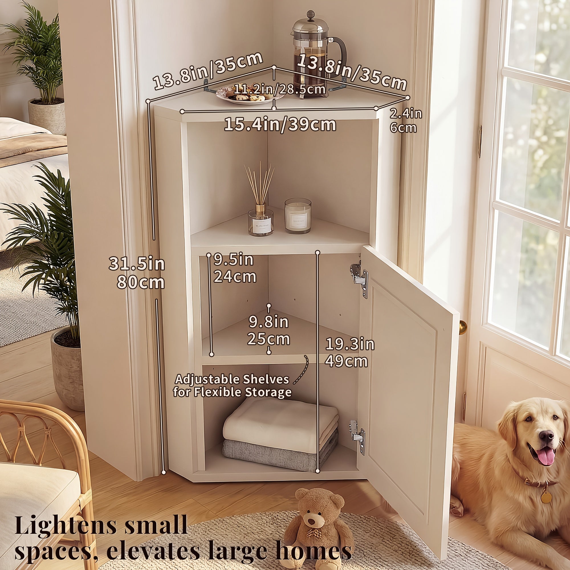 OMCHOM Tall Corner Storage Cabinet Freestanding Narrow Space-Saving Cabinet with Rattan Door & Adjustable Shelves, Anti-Tip Base Suitable for Bathroom, Bedroom, Living Room, Home Office, Walnut & Furniture Organizer