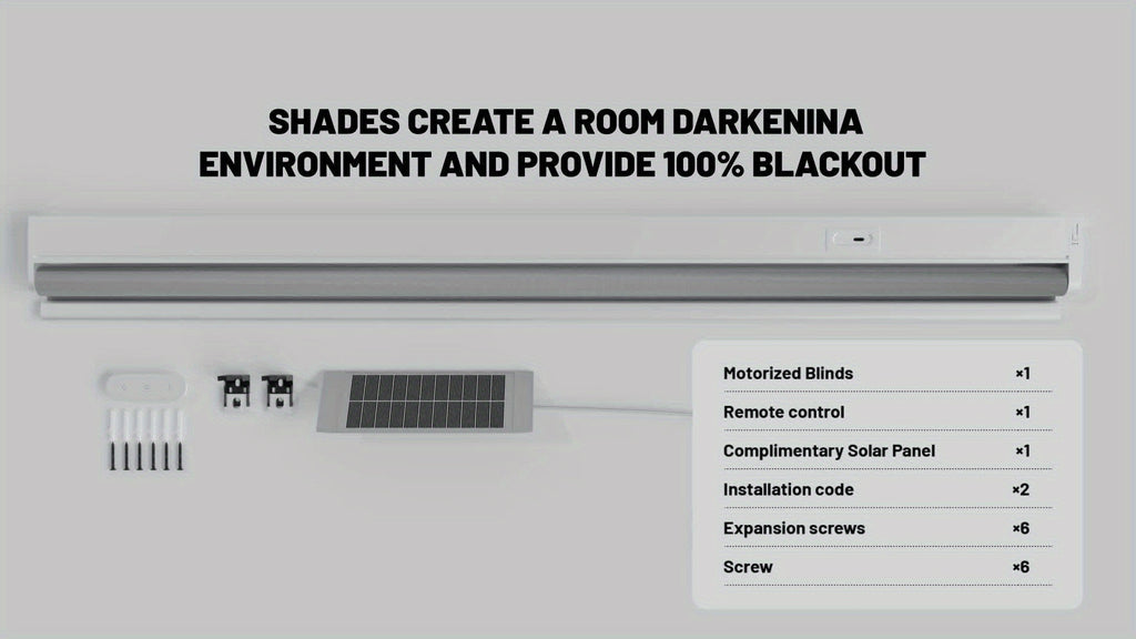 Solar-Powered Roller Shades, Electric Horizontal Blinds with Remote Control, Full Blackout Smart Roller Shades, Cordless, Privacy Protection, Hover Function, Suitable for Homes & Offices. Room Decor.