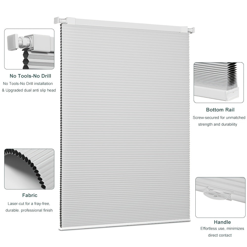 1pc Cordless No Drill Blinds Suitable for, Cordless Pull Down Honeycomb Shades with Thermal, UV Protection & Noise Reduction, -Free Hexagon Pleated Cellular Window Curtains for Bedrooms, Living Rooms, Offices, Easy Install