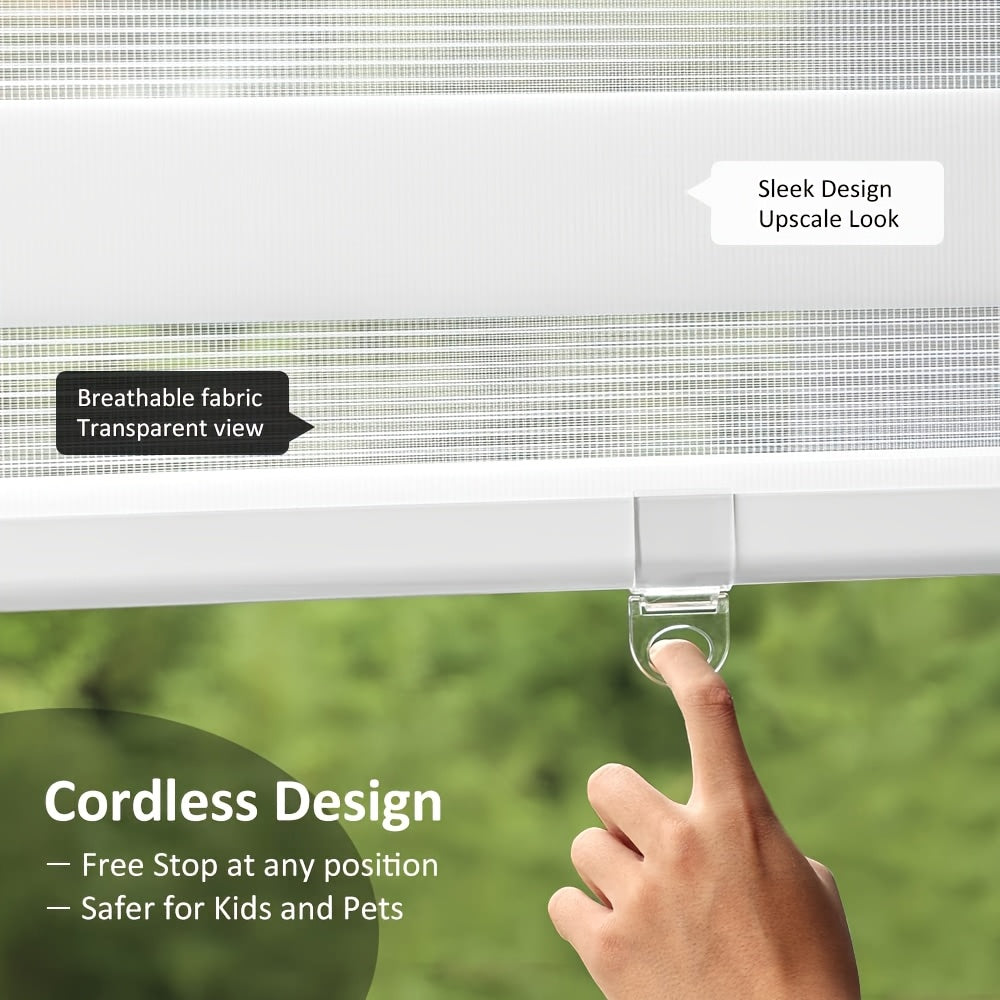 Wireless Zebra Roller Shades for Windows - Dual-Layer Sheer Blinds for Light Management, Featuring a Valance for Day And Night Privacy with Light-Filtering Fabric