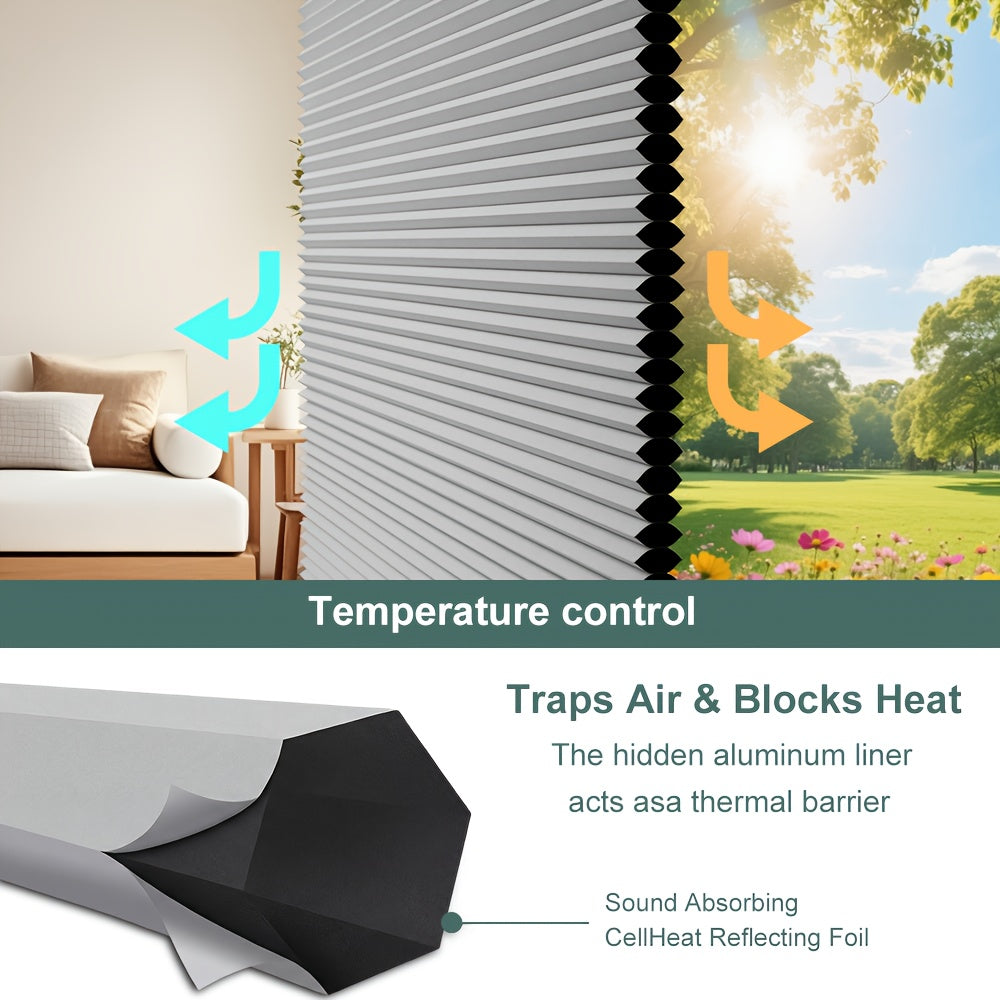 1pc Cordless No Drill Blinds Suitable for, Cordless Pull Down Honeycomb Shades with Thermal, UV Protection & Noise Reduction, -Free Hexagon Pleated Cellular Window Curtains for Bedrooms, Living Rooms, Offices, Easy Install