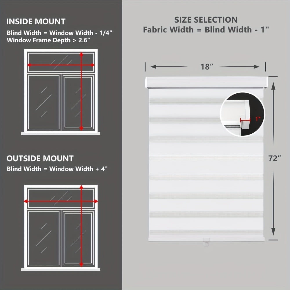 Wireless Zebra Roller Shades for Windows - Dual-Layer Sheer Blinds for Light Management, Featuring a Valance for Day And Night Privacy with Light-Filtering Fabric