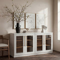 Modern Fort Luxury Glass Sideboard 62'', Handmade Fluted Buffet Cabinet with Adjustable Shelves, Durable Wood Easy Assemble Modular Credenza for Living Room Kitchen Dining Room Entryway, White\u002FBlack