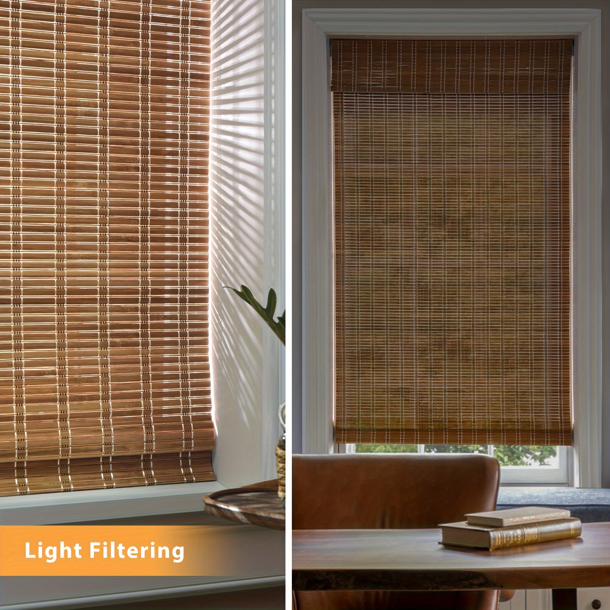 Cordless Bamboo Roman Shades, Light Filtering Window Treatment, Roll Up Bamboo Blinds for Window
