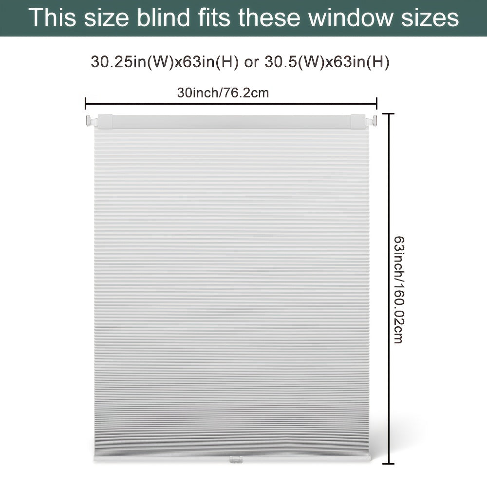1pc Cordless No Drill Blinds Suitable for, Cordless Pull Down Honeycomb Shades with Thermal, UV Protection & Noise Reduction, -Free Hexagon Pleated Cellular Window Curtains for Bedrooms, Living Rooms, Offices, Easy Install