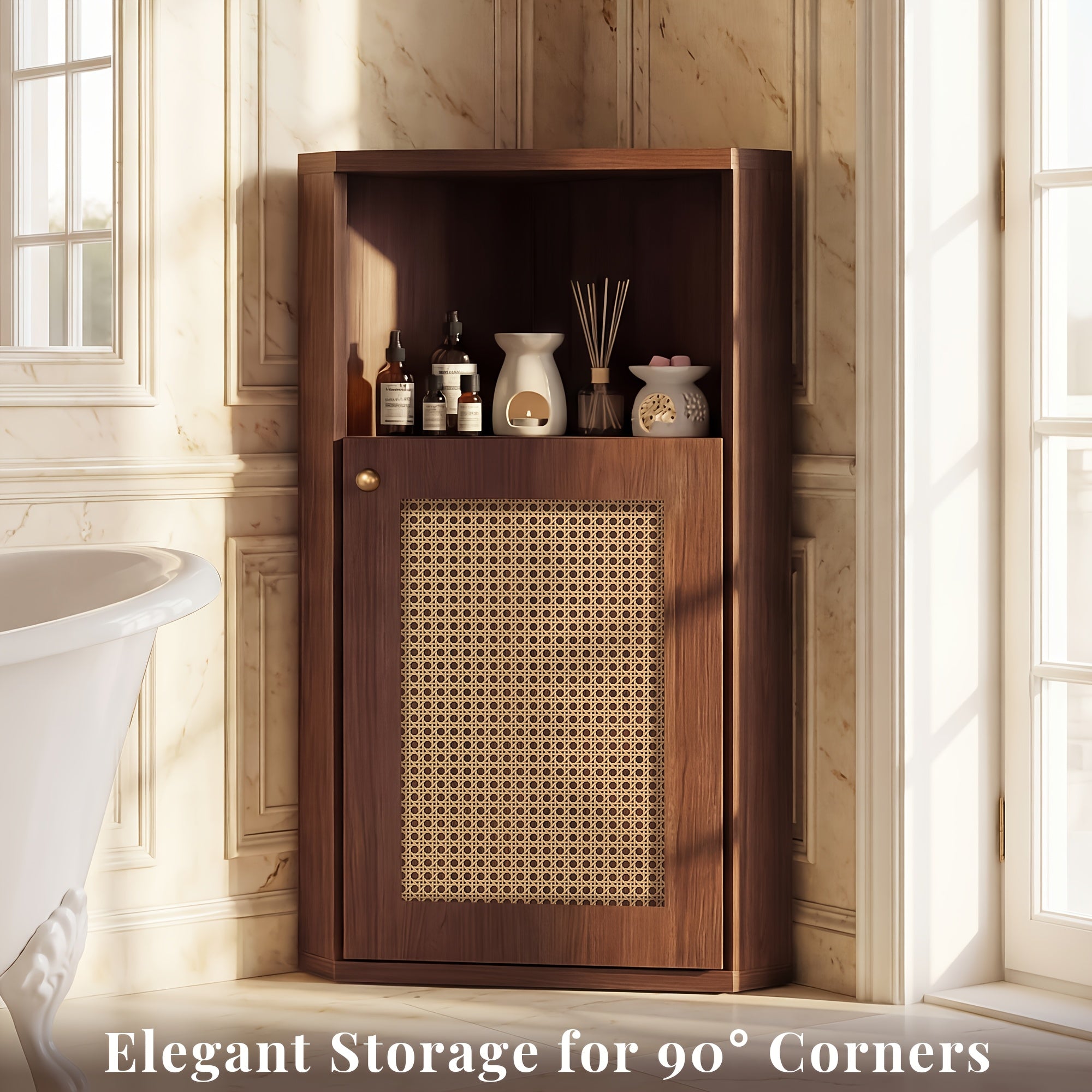 OMCHOM Corner Storage Cabinet with Door, Space-Saving Freestanding Corner Shelf Organizer, 3-Tier Cabinet for Bathroom, Entryway And Living Room, Versatile Home Storage Solution for Small Corners
