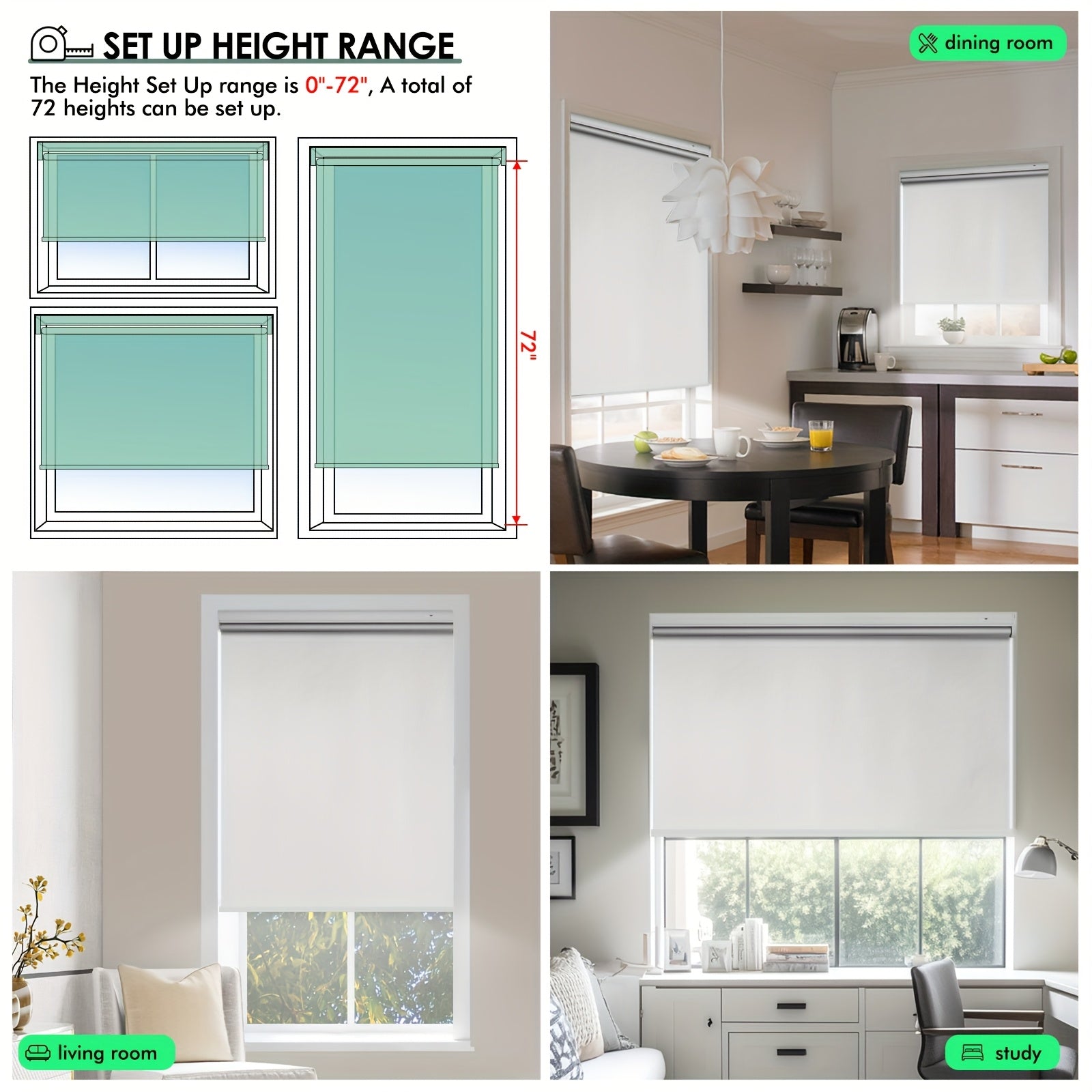 Solar-Powered Roller Shades, Electric Horizontal Blinds with Remote Control, Full Blackout Smart Roller Shades, Cordless, Privacy Protection, Hover Function, Suitable for Homes & Offices. Room Decor.