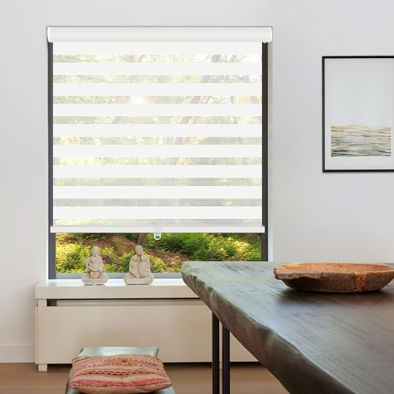 Wireless Zebra Roller Shades for Windows - Dual-Layer Sheer Blinds for Light Management, Featuring a Valance for Day And Night Privacy with Light-Filtering Fabric