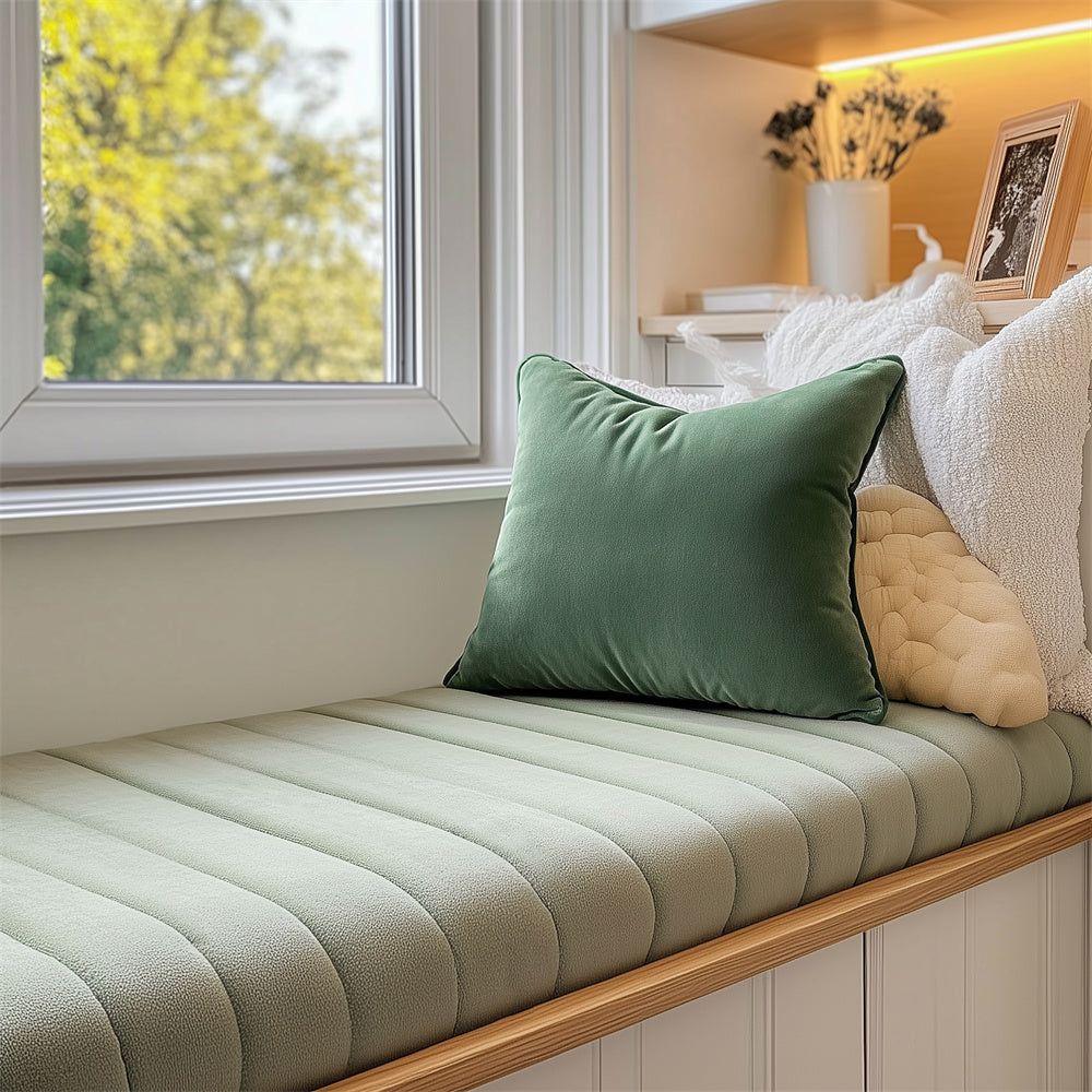 Royalsahde Grass Green Window Seat Cushions for Indoor Furniture, Waterproof Anti-Scratch Bay Window Cushion, Premium 70D Foam Bench Cushion (1.8 Inch Thick)