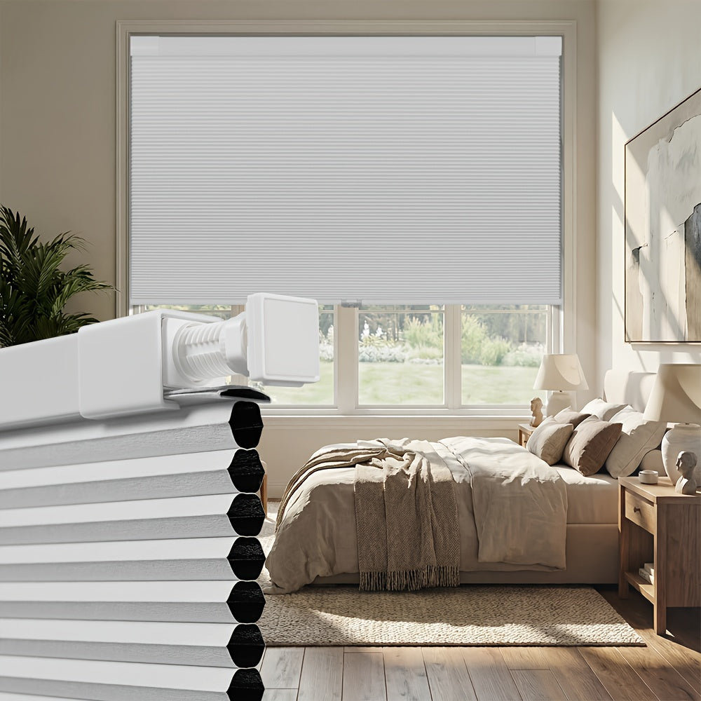 1pc Cordless No Drill Blinds Suitable for, Cordless Pull Down Honeycomb Shades with Thermal, UV Protection & Noise Reduction, -Free Hexagon Pleated Cellular Window Curtains for Bedrooms, Living Rooms, Offices, Easy Install