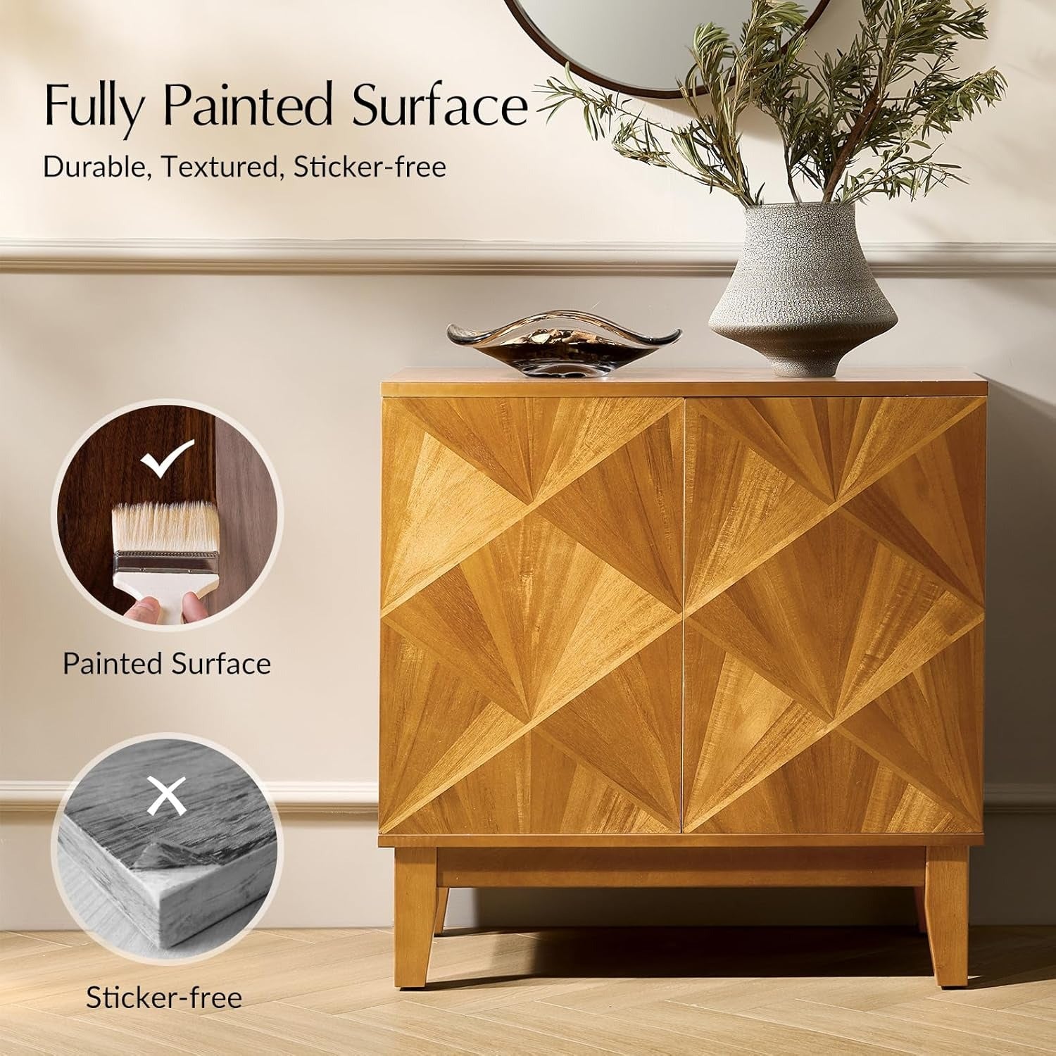 Mid Century Modern Buffet Cabinet with Magnetic Push Door Accent Storage - Adjustable Shelves Suitable for Kitchen, Living Room, Dining, Hallway - -Standing Furniture with Magnetic Door System & Adjustable Shelving