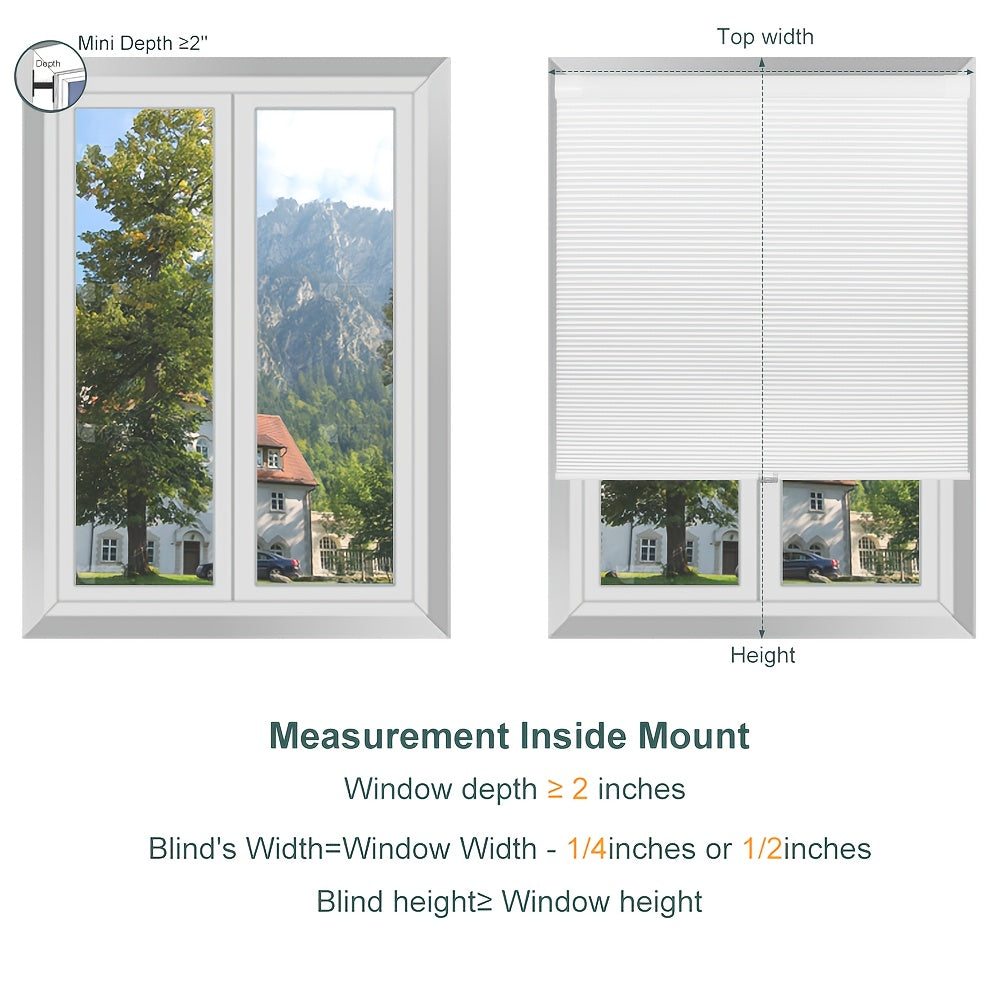 1pc Cordless No Drill Blinds Suitable for, Cordless Pull Down Honeycomb Shades with Thermal, UV Protection & Noise Reduction, -Free Hexagon Pleated Cellular Window Curtains for Bedrooms, Living Rooms, Offices, Easy Install