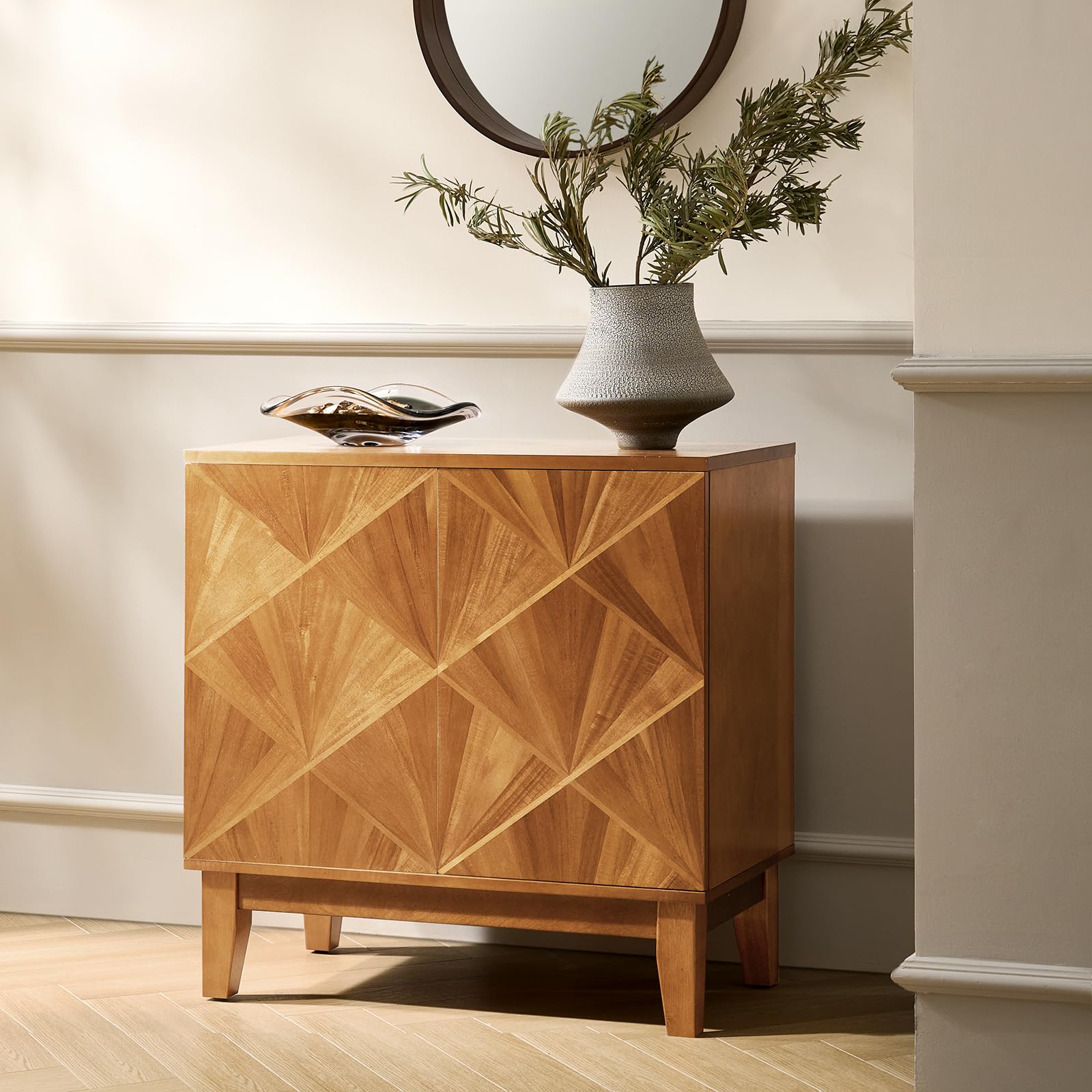 Mid Century Modern Buffet Cabinet with Magnetic Push Door Accent Storage - Adjustable Shelves Suitable for Kitchen, Living Room, Dining, Hallway - -Standing Furniture with Magnetic Door System & Adjustable Shelving