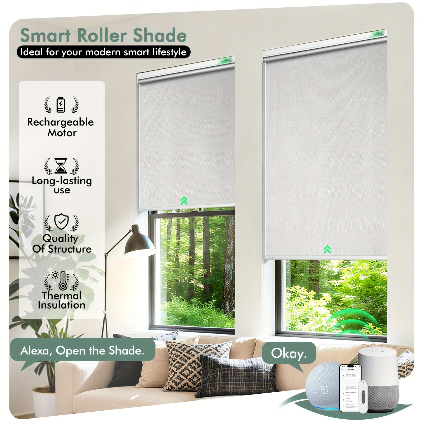 Solar-Powered Roller Shades, Electric Horizontal Blinds with Remote Control, Full Blackout Smart Roller Shades, Cordless, Privacy Protection, Hover Function, Suitable for Homes & Offices. Room Decor.