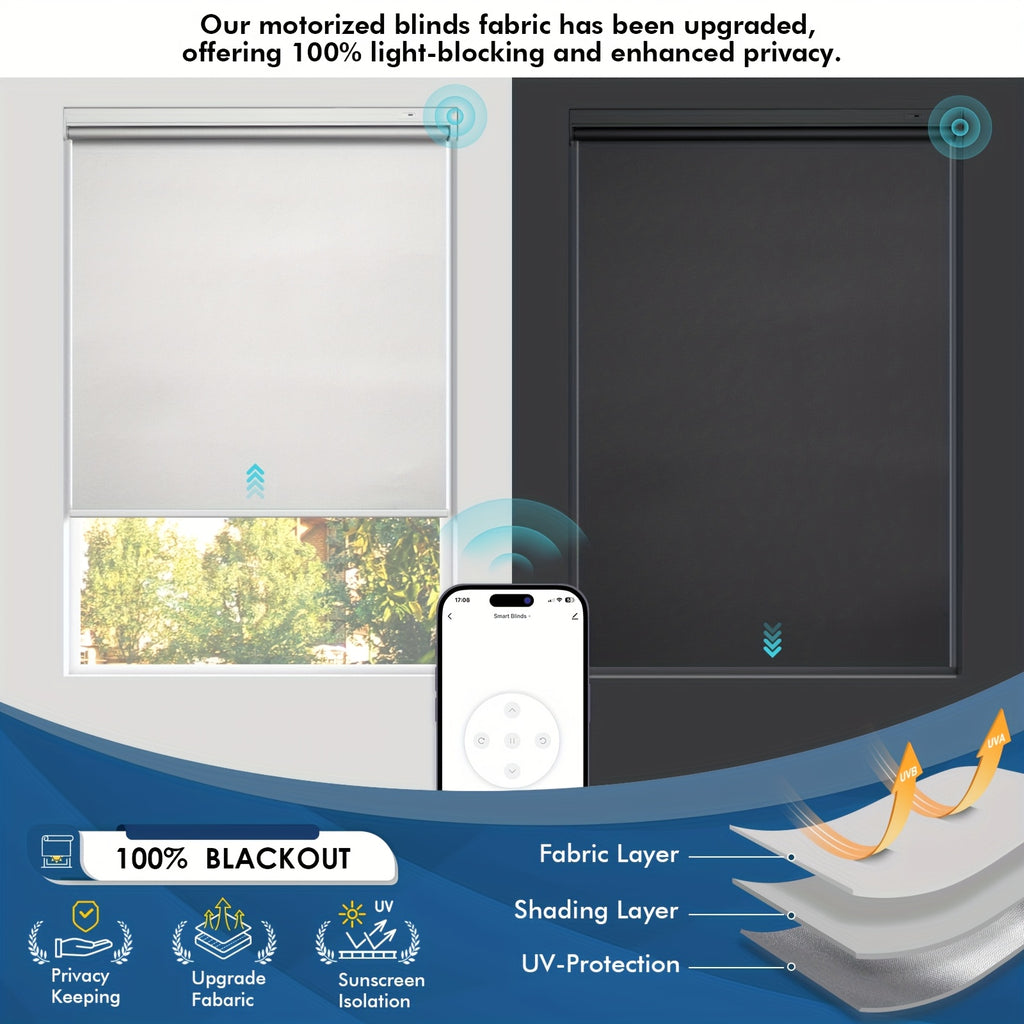 No-drill Roller Blinds, Solar Powered Electric Roller Blinds, Blinds with Remote Control, Solar Charging, Cordless, Privacy Protection, Suitable for Home And Office Decoration.