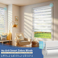 No-Drill Zebra Shades, Solar Blinds, Intelligent Electric Roller Shades, Dual Layer Light Filtering And Blackout Privacy Protected for Day And Night, Free-Stop Zebra Shades for Home Office, Easy to Install