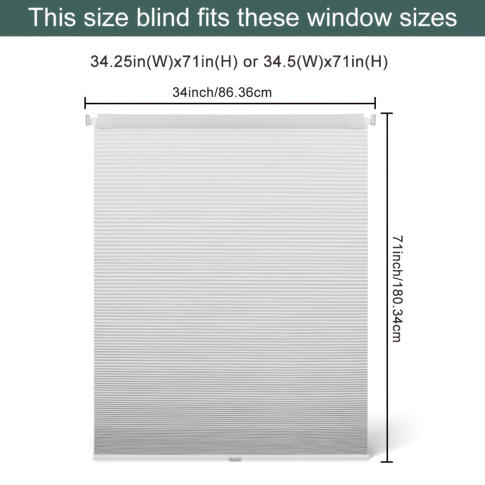 1pc Cordless No Drill Blinds Suitable for, Cordless Pull Down Honeycomb Shades with Thermal, UV Protection & Noise Reduction, -Free Hexagon Pleated Cellular Window Curtains for Bedrooms, Living Rooms, Offices, Easy Install