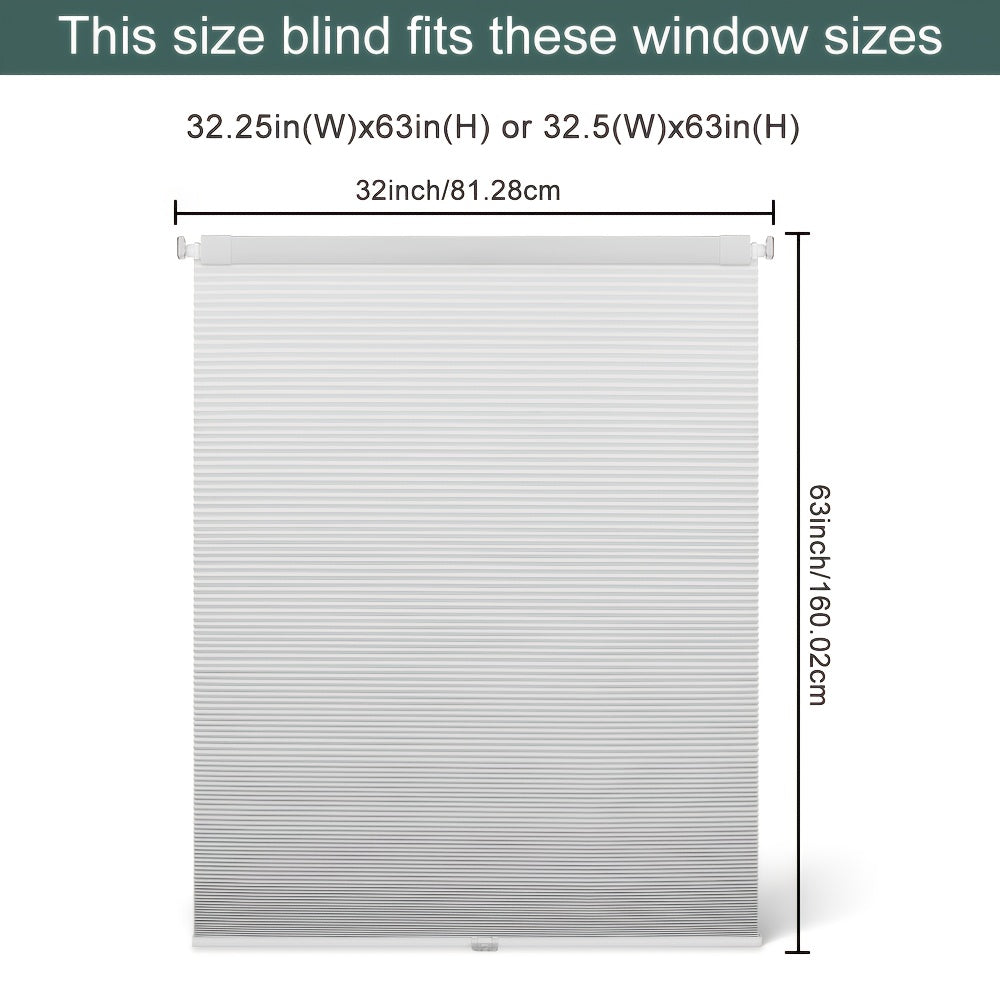 1pc Cordless No Drill Blinds Suitable for, Cordless Pull Down Honeycomb Shades with Thermal, UV Protection & Noise Reduction, -Free Hexagon Pleated Cellular Window Curtains for Bedrooms, Living Rooms, Offices, Easy Install