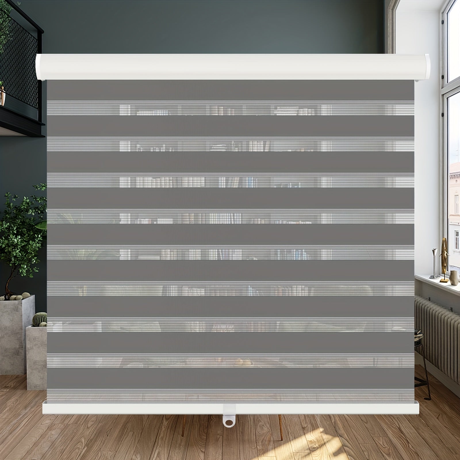 Wireless Zebra Roller Shades for Windows - Dual-Layer Sheer Blinds for Light Management, Featuring a Valance for Day And Night Privacy with Light-Filtering Fabric