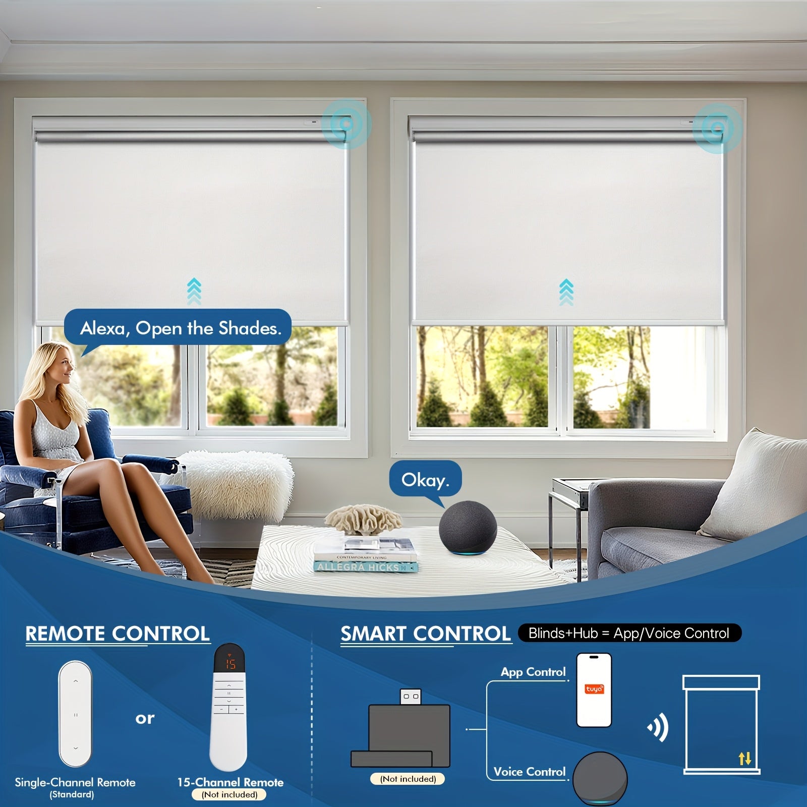 No-drill Roller Blinds, Solar Powered Electric Roller Blinds, Blinds with Remote Control, Solar Charging, Cordless, Privacy Protection, Suitable for Home And Office Decoration.