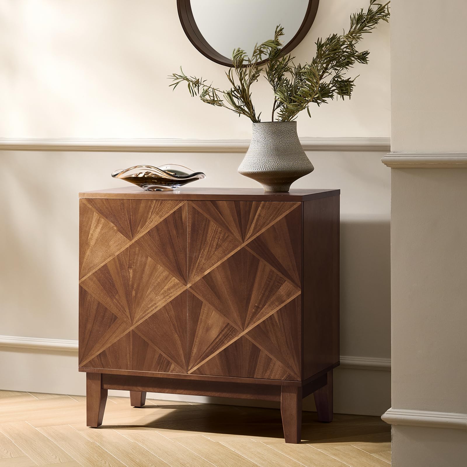 Mid Century Modern Buffet Cabinet with Magnetic Push Door Accent Storage - Adjustable Shelves Suitable for Kitchen, Living Room, Dining, Hallway - -Standing Furniture with Magnetic Door System & Adjustable Shelving