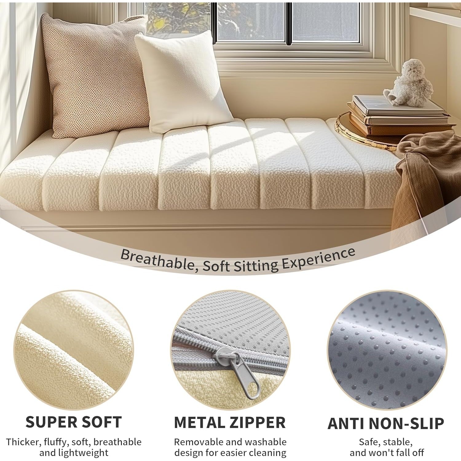 ShadeMart new soft material 3.8 inch Thick Bench cushion . bay window pad, Light Grey Window Seat  .Cushions for Furniture, Waterproof Anti-Scratch Bay Window Cushion, Premium 70D Foam Bench Cushion