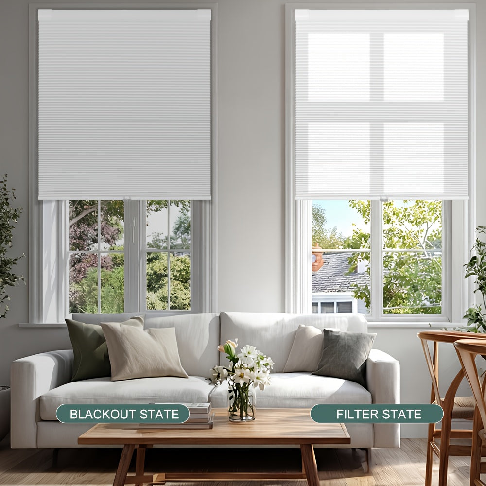 1pc Cordless No Drill Blinds Suitable for, Cordless Pull Down Honeycomb Shades with Thermal, UV Protection & Noise Reduction, -Free Hexagon Pleated Cellular Window Curtains for Bedrooms, Living Rooms, Offices, Easy Install