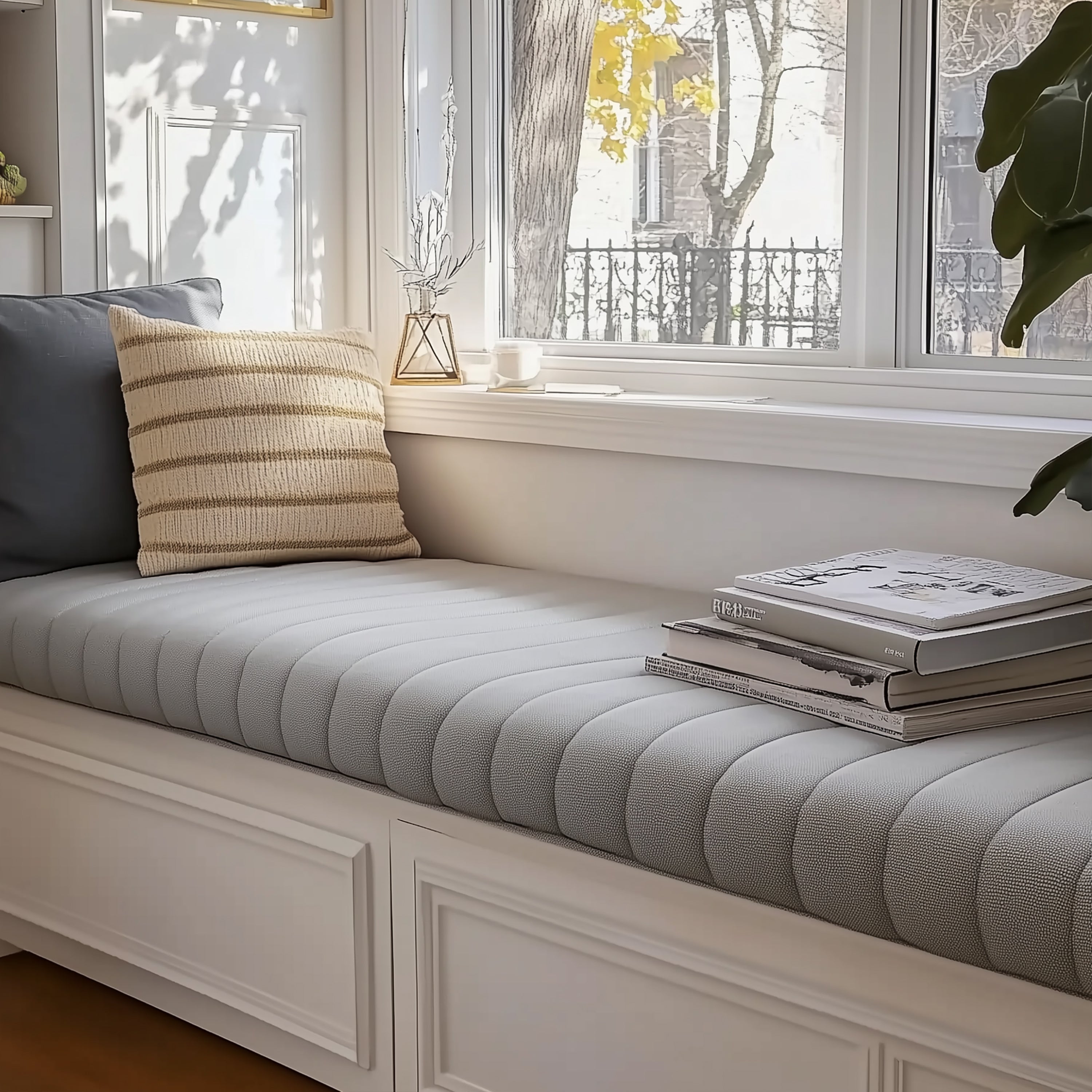 ShadeMart new soft material 3.8 inch Thick Bench cushion . bay window pad, Light Grey Window Seat  .Cushions for Furniture, Waterproof Anti-Scratch Bay Window Cushion, Premium 70D Foam Bench Cushion
