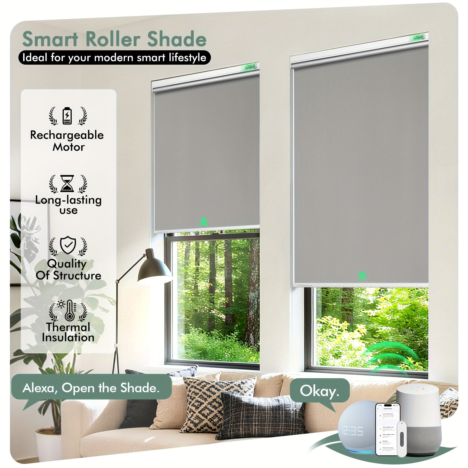 Solar-Powered Roller Shades, Electric Horizontal Blinds with Remote Control, Full Blackout Smart Roller Shades, Cordless, Privacy Protection, Hover Function, Suitable for Homes & Offices. Room Decor.