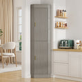 Corner Bar Cabinet with Fluted Doors, Corner Hutch with Storage, Tall Corner Cabinet with Adjustable Shelves, Home Space Saver for Kitchen, Living Room, Bedroom, Bathroom, Laundry, White, Natural