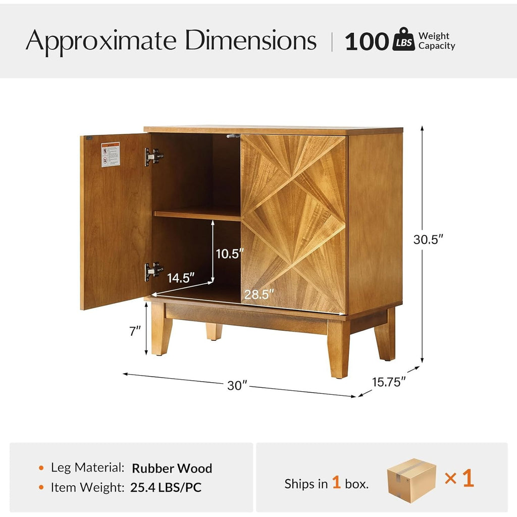 Mid Century Modern Buffet Cabinet with Magnetic Push Door Accent Storage - Adjustable Shelves Suitable for Kitchen, Living Room, Dining, Hallway - -Standing Furniture with Magnetic Door System & Adjustable Shelving
